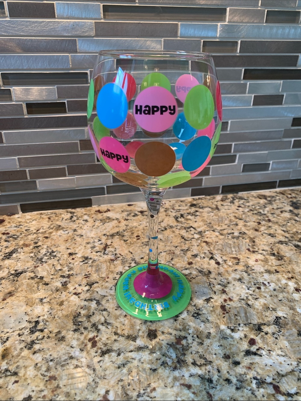 Mud Pie Multicolor Polka Dot 'Happy Birthday' Wine Glass